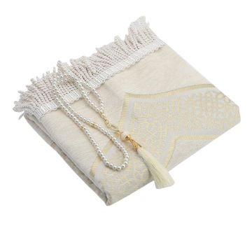 Açelya Serisi Hediyelik Seccade Tesbih Seti Krem