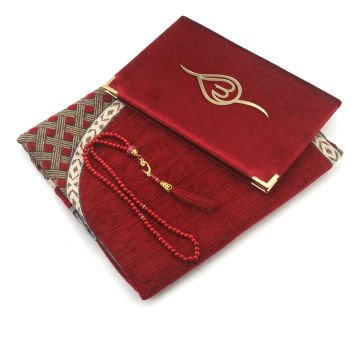 Hediyelik Seccade Yasin Tesbih Seti Bordo