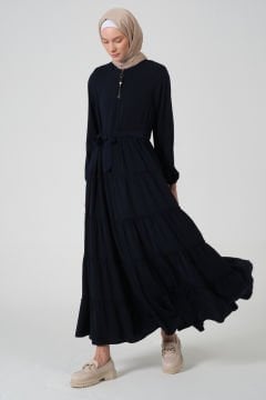 Viskon Kumaş Yıldız Cepli Ferace Siyah - 46